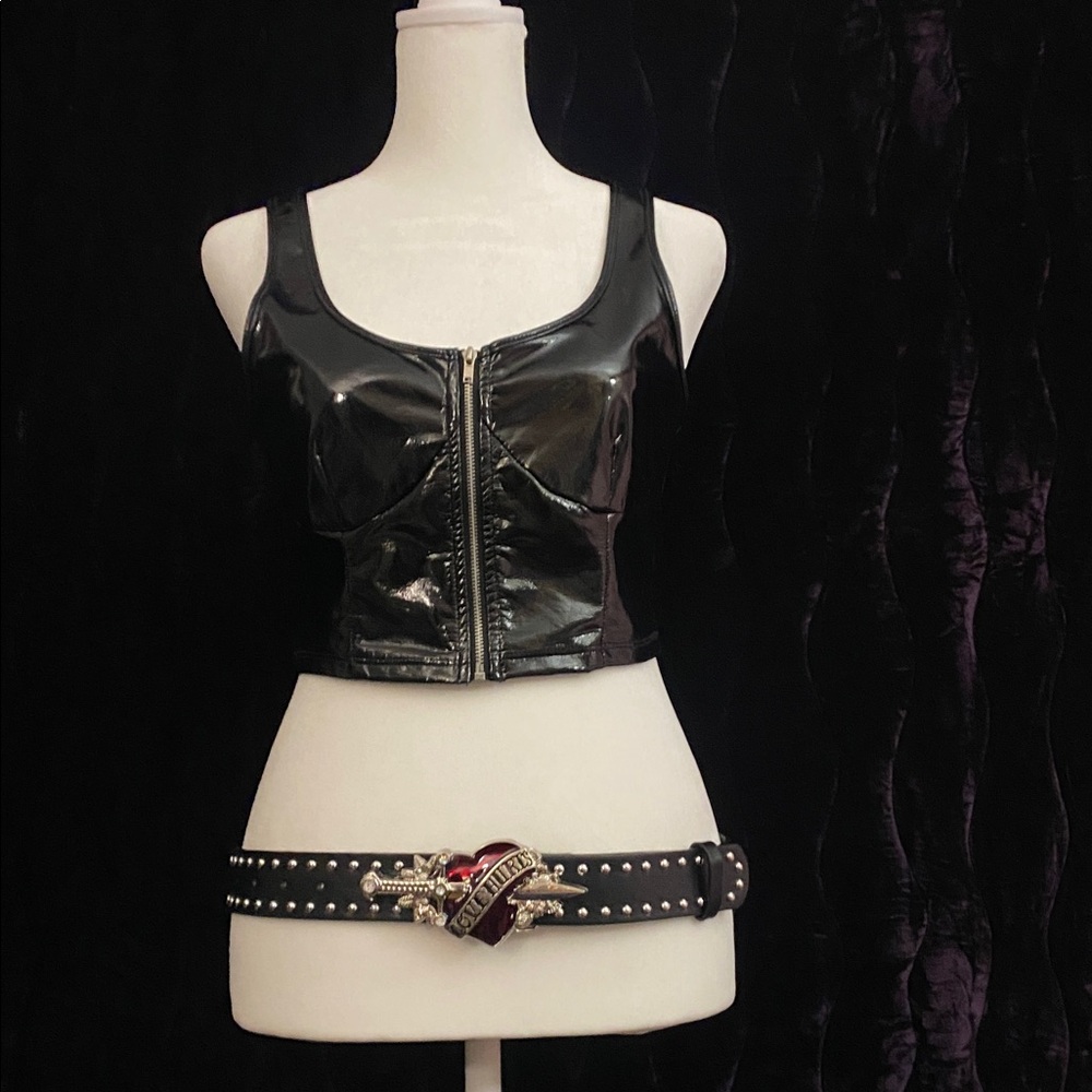 Black and silver studded belt with red heart buckle #218 - Picture 9 of 9
